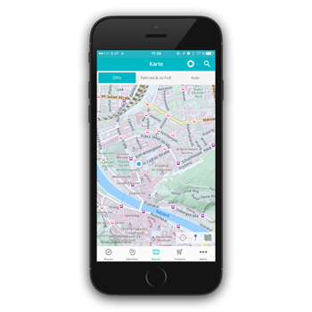 Screenshot Salzburg Verkehr App: Ansicht Landkarte